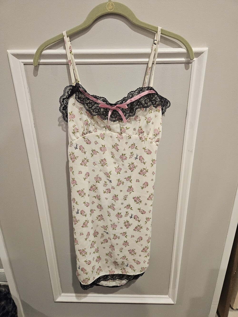 Betsey Johnson Forever 21 black lace trim with pink ribbon. Size Medium